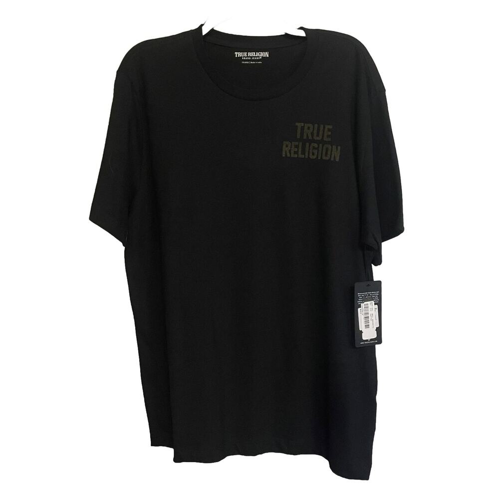 True Religion Jeans T-Shirt Logo Graphic Horseshoe Flocked‎ Buddha Mens XXL New